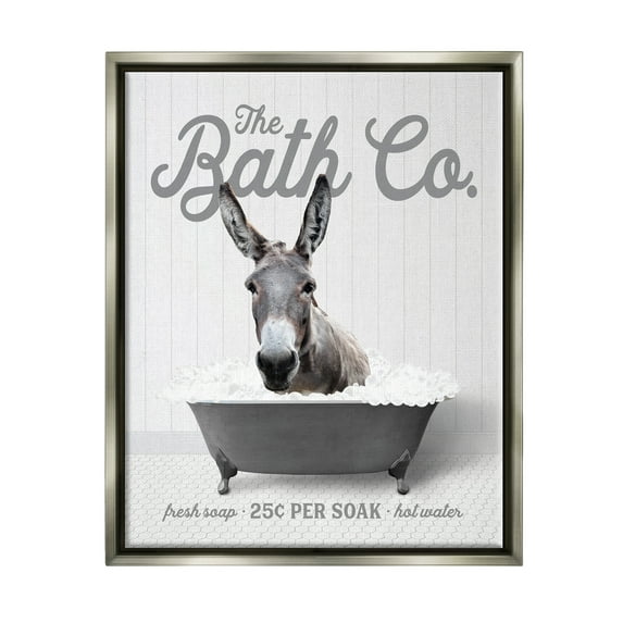 Stupell Industries Farmhouse Donkey in Tub Animals & Insects Painting Gray Floater Framed Art Print Wall Art, 17 x 21