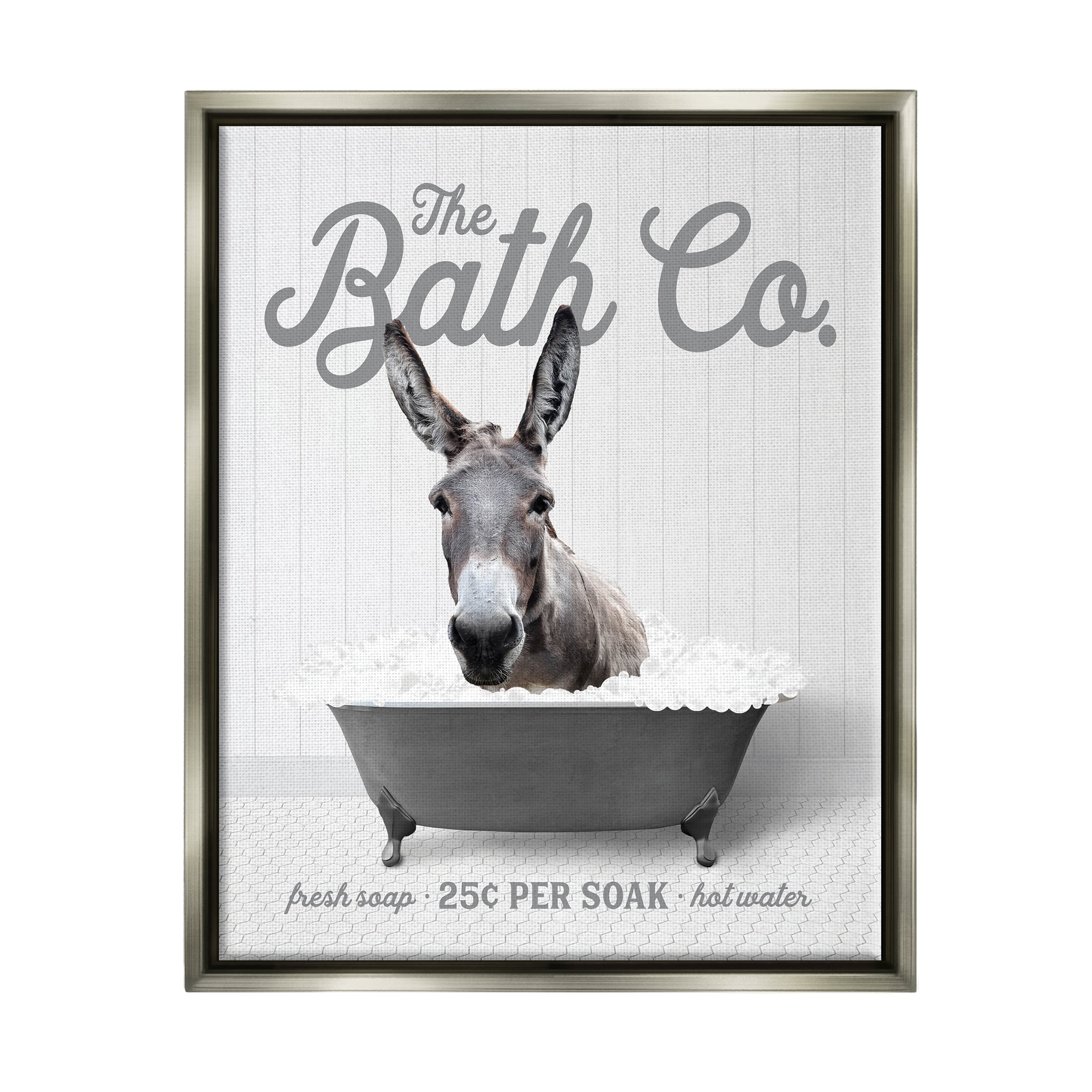 Stupell Industries Farmhouse Donkey in Tub Animals & Insects Painting Gray Floater Framed Art Print Wall Art, 25 x 31