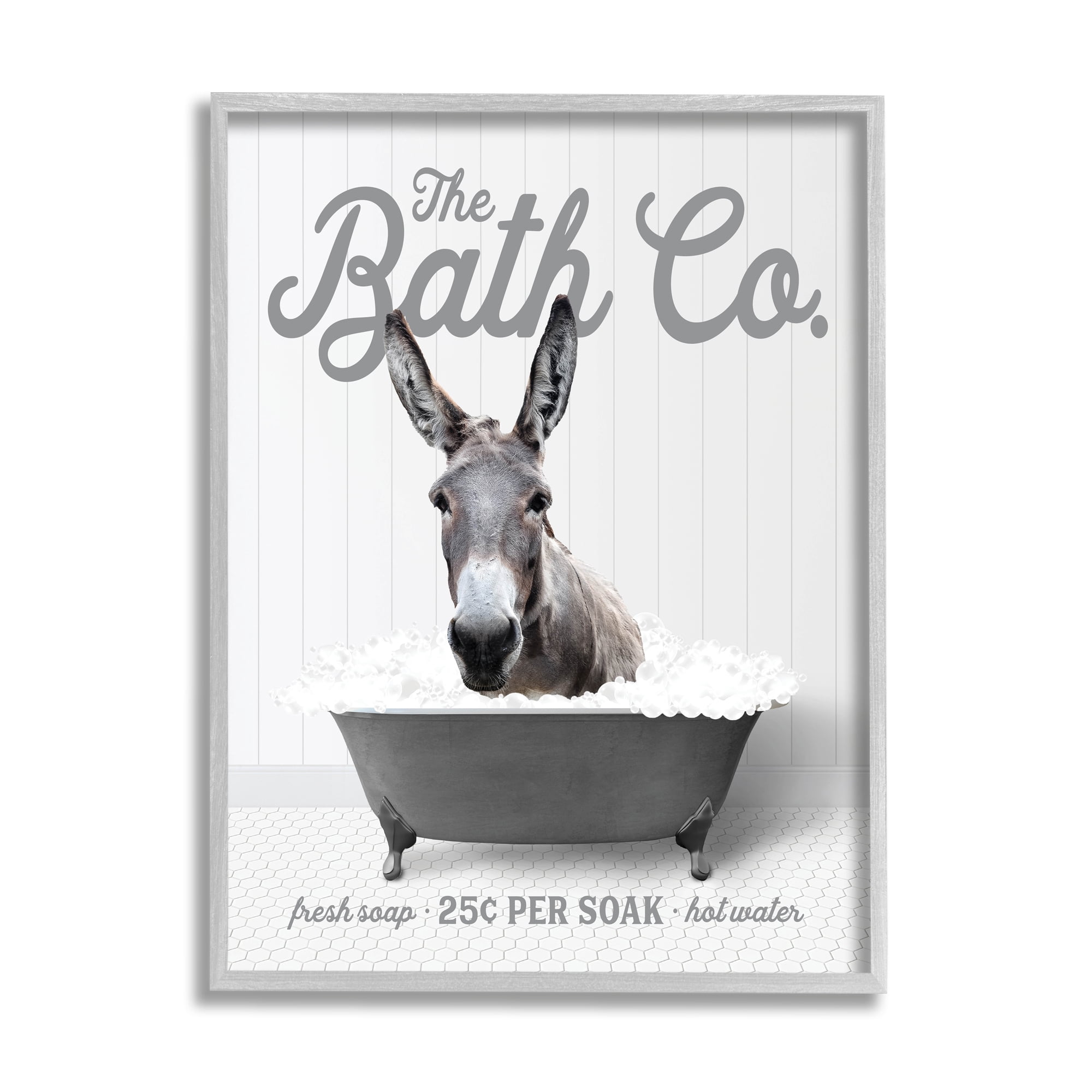 Stupell Industries Farmhouse Donkey in Tub Animals & Insects Painting Gray Framed Art Print Wall Art, 24 x 30