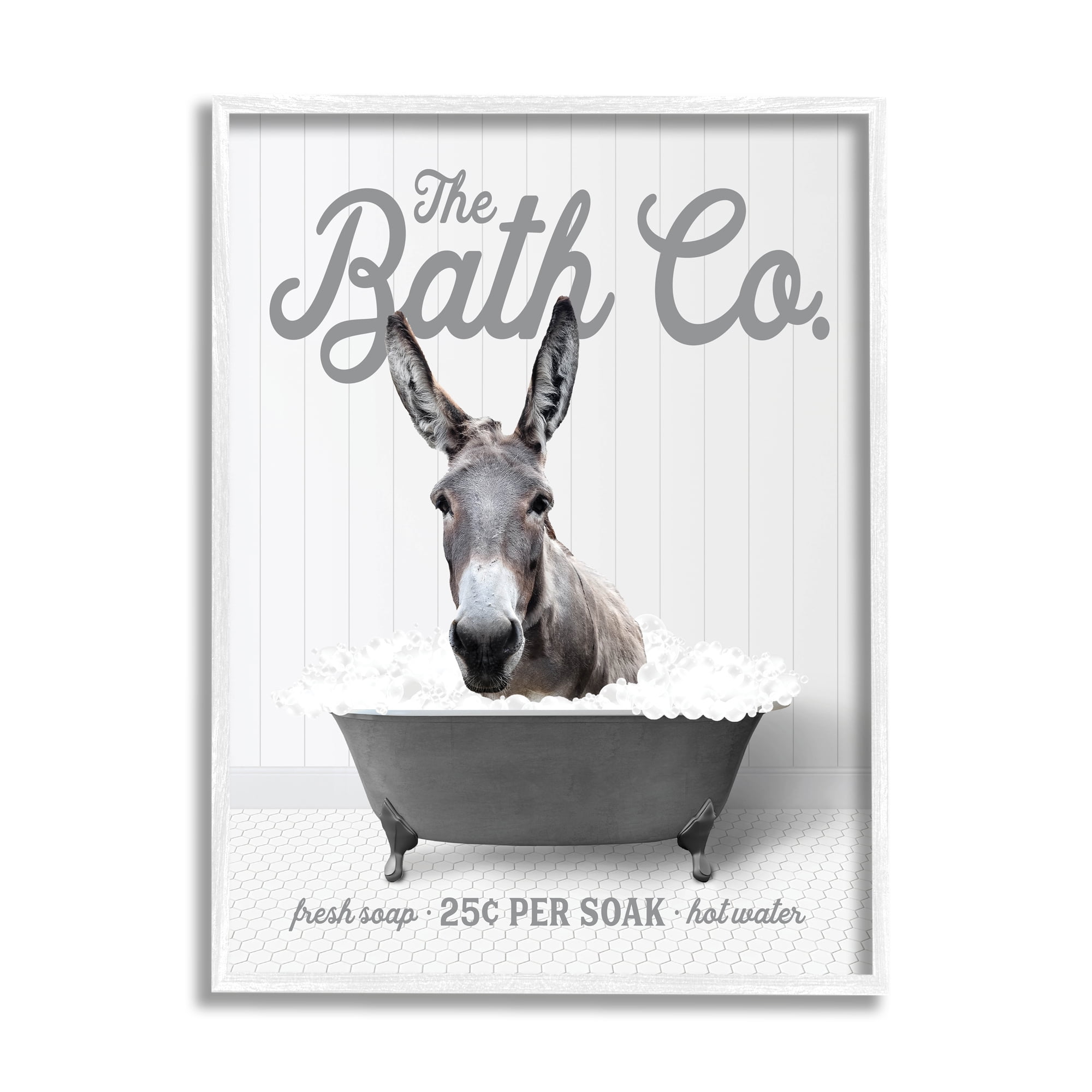 Stupell Industries Farmhouse Donkey in Tub Animals & Insects Painting White Framed Art Print Wall Art, 24 x 30