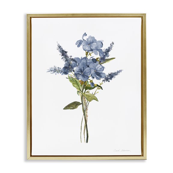 Stupell Industries Farmhouse Elegant Sprig of Flowers Gold Floating Frame Canvas Art, 17 x 21, by Carol Robinson
