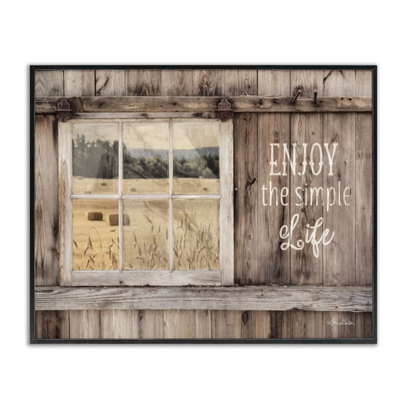 Stupell Industries Farmhouse Enjoy the Simple Life Rustic Barn Window Distressed Photograph Black Framed Giclee Art, 30 x 24, by Lori Deiter