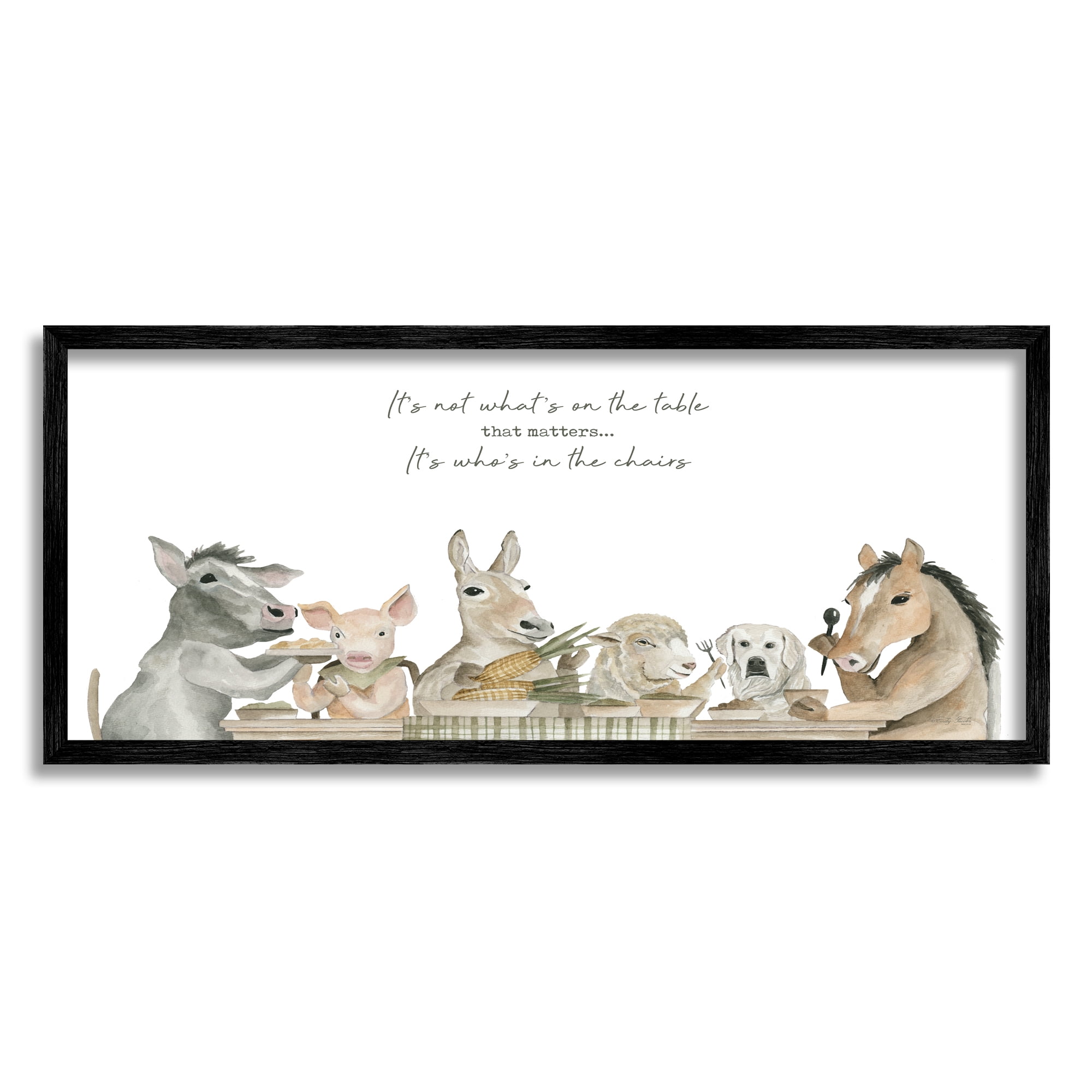 Stupell Industries Farmhouse Family Meal Animals & Insects Painting Black Framed Art Print Wall Art, 30 x 13
