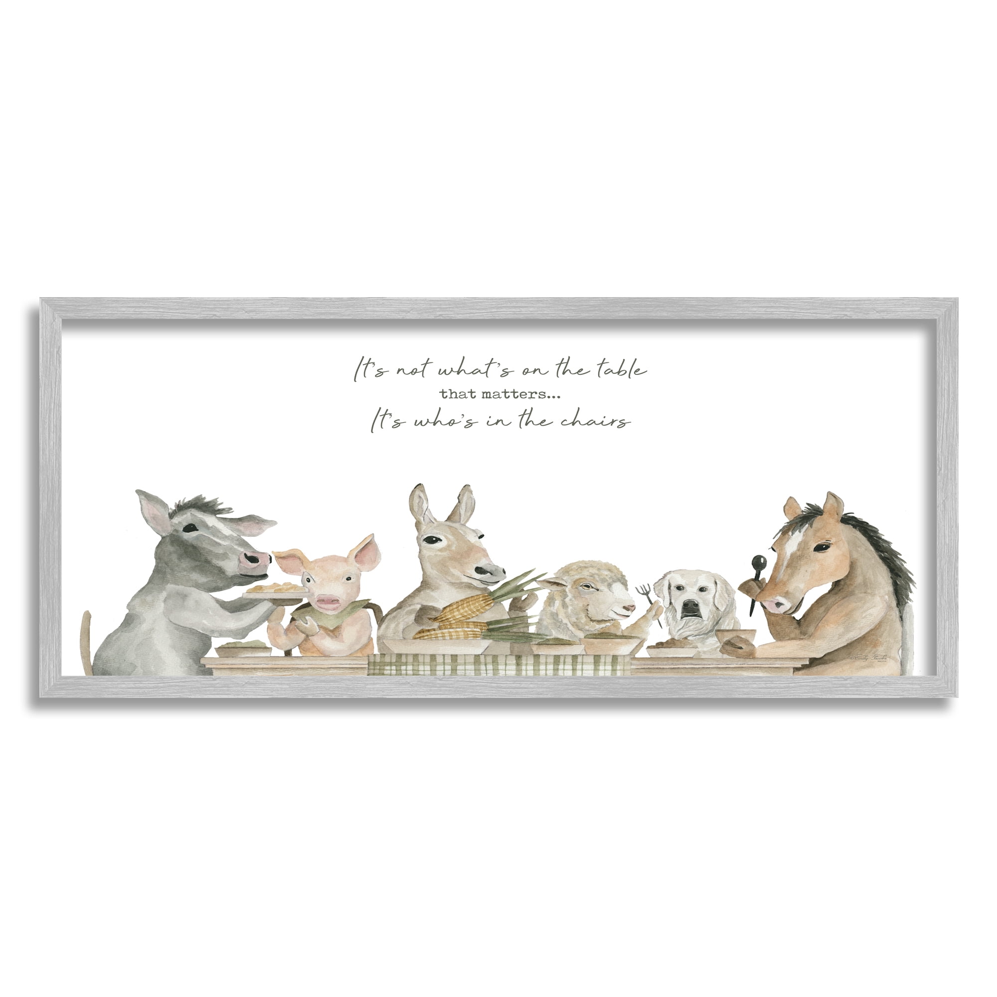 Stupell Industries Farmhouse Family Meal Animals & Insects Painting Gray Framed Art Print Wall Art, 24 x 10