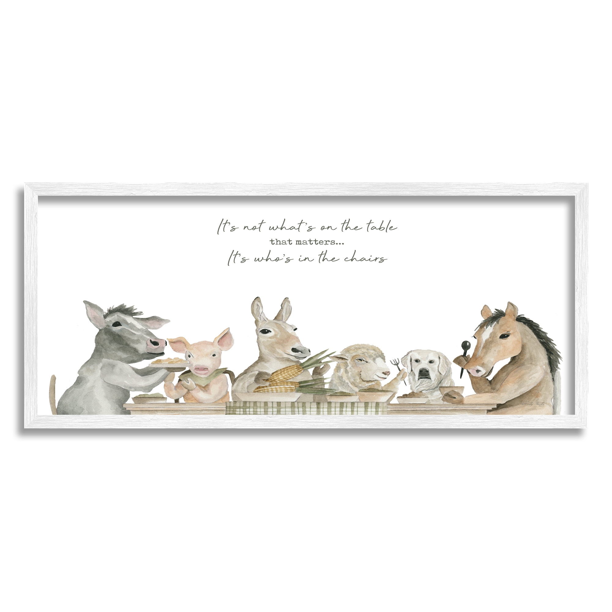 Stupell Industries Farmhouse Family Meal Animals & Insects Painting White Framed Art Print Wall Art, 24 x 10