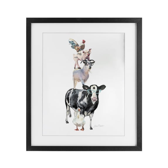 Stupell Industries Farmhouse Farm Animal Family Black Framed Print Under Glass, 13 x 16, by Jean Plout