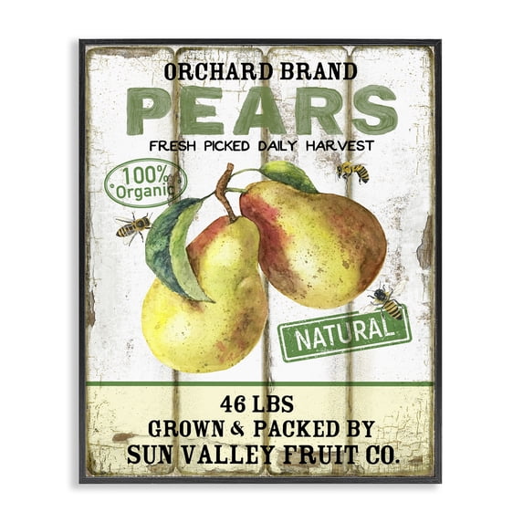 Stupell Industries Farmhouse Farm Orchard Pears Black Framed Giclee Art, 11 x 14, by Creatif Belle