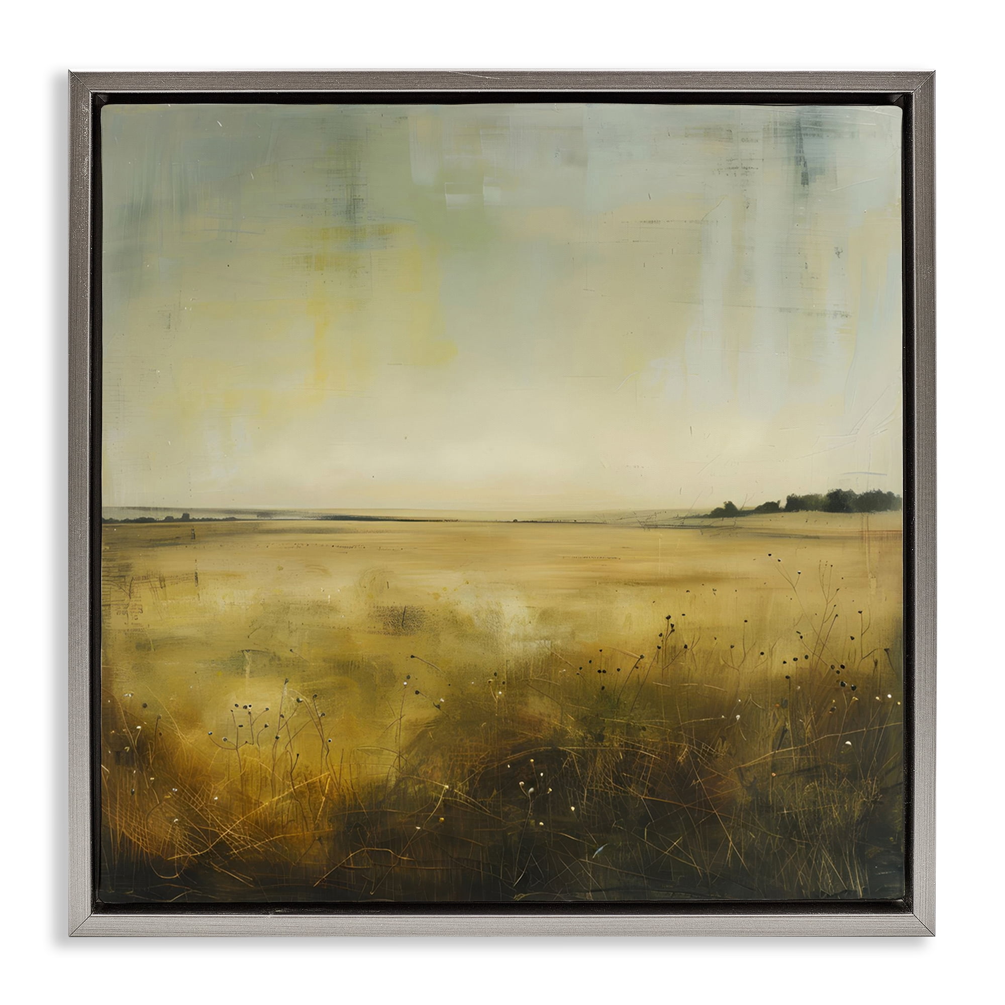 Stupell Industries Farmhouse Field Abstraction Landscape & Nature Painting Gray Floater Framed Canvas Art Print Wall Art, 18 x 18