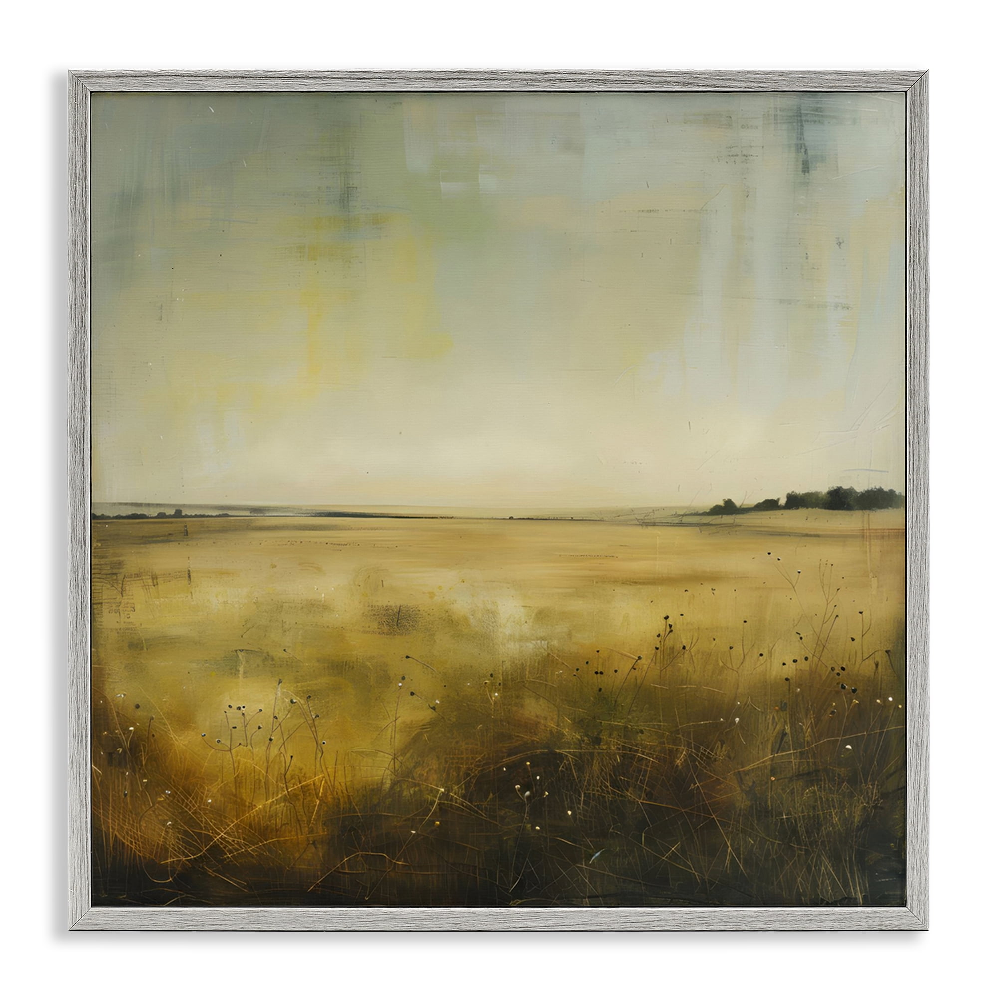 Stupell Industries Farmhouse Field Abstraction Landscape & Nature Painting Gray Framed Art Print Wall Art, 17 x 17