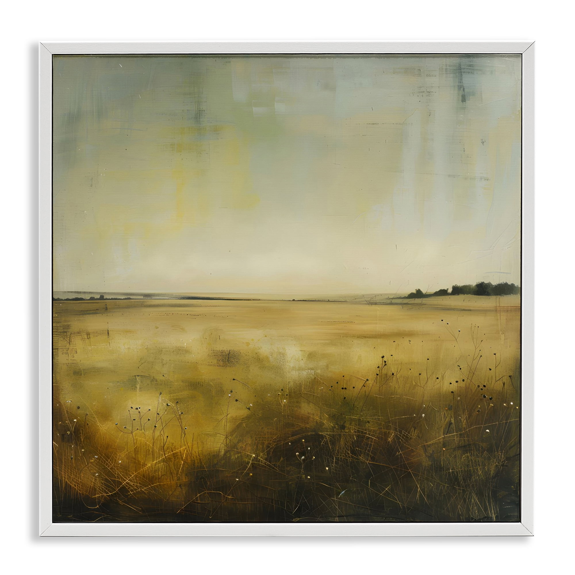 Stupell Industries Farmhouse Field Abstraction Landscape & Nature Painting White Framed Art Print Wall Art, 17 x 17