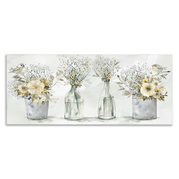 Stupell Industries Farmhouse Floral Bouquets Song Birds Rustic Vases, 24 x 10, Design by Carol Robinson