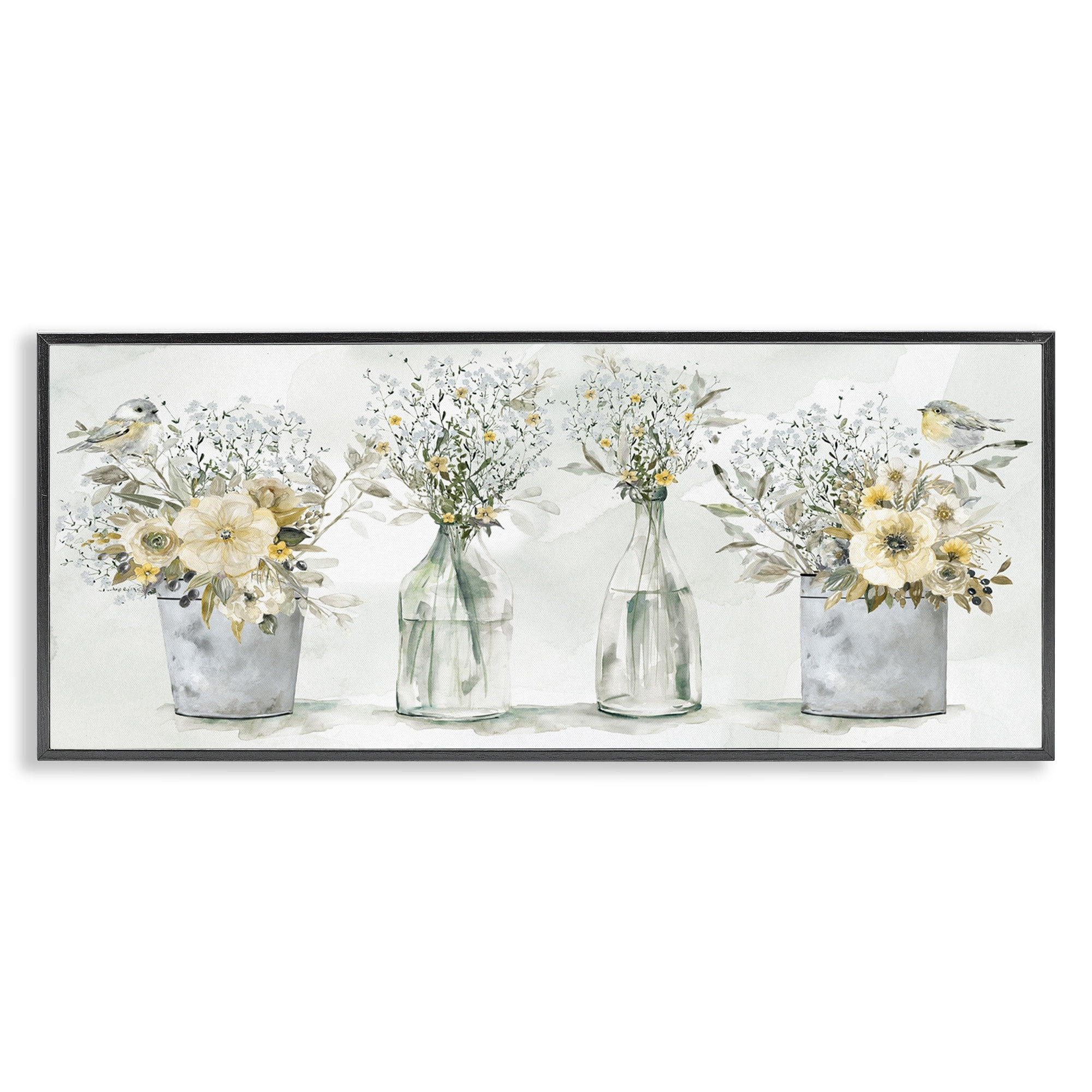 Stupell Industries Farmhouse Floral Bouquets Song Birds Rustic Vases, 30 x 13, Design by Carol Robinson