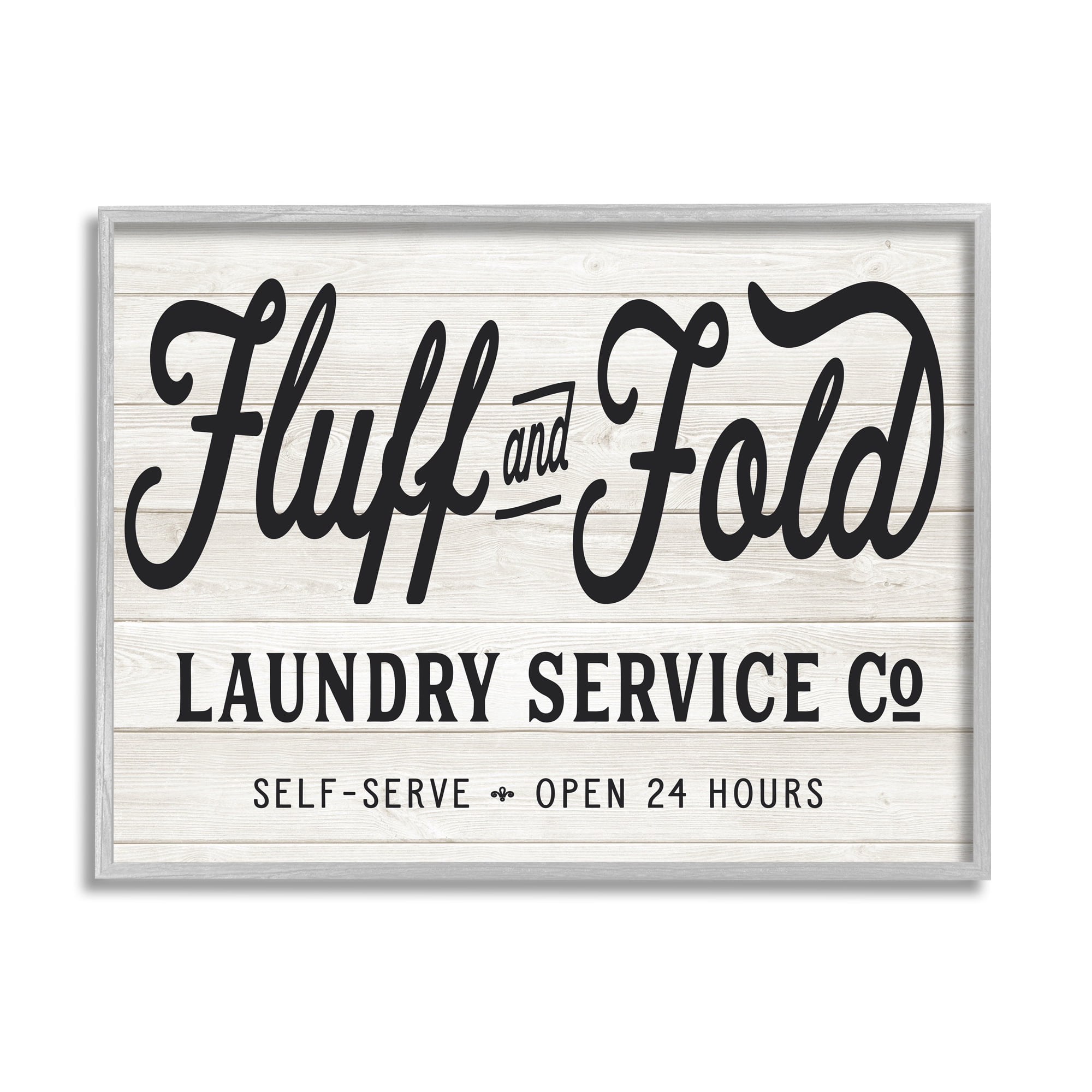 Stupell Industries Farmhouse Fluff and Fold Laundry Advertisement Rustic Pattern Vintage Painting Gray Framed Art Print Wall Art, 11 x 14, Design by Lettered and Lined