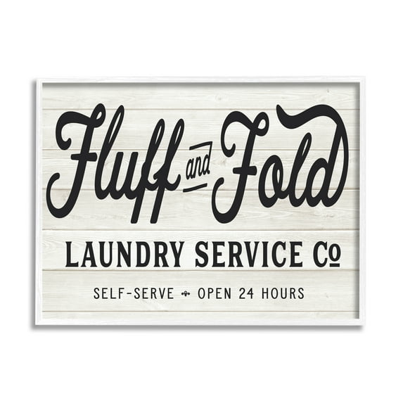 Stupell Industries Farmhouse Fluff and Fold Laundry Advertisement Rustic Pattern Vintage Painting White Framed Art Print Wall Art, 11 x 14, Design by Lettered and Lined