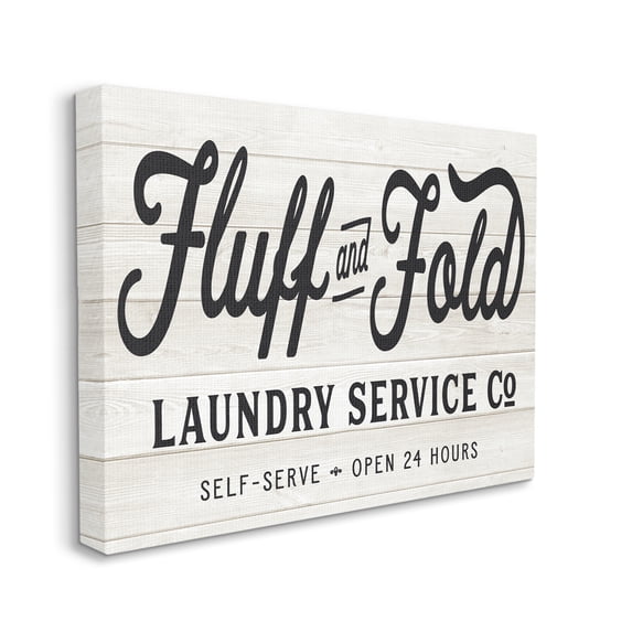 Stupell Industries Farmhouse Fluff and Fold Laundry Advertisement Rustic Pattern Typography Painting Gallery Wrapped Canvas Print Wall Art, 24 x 30