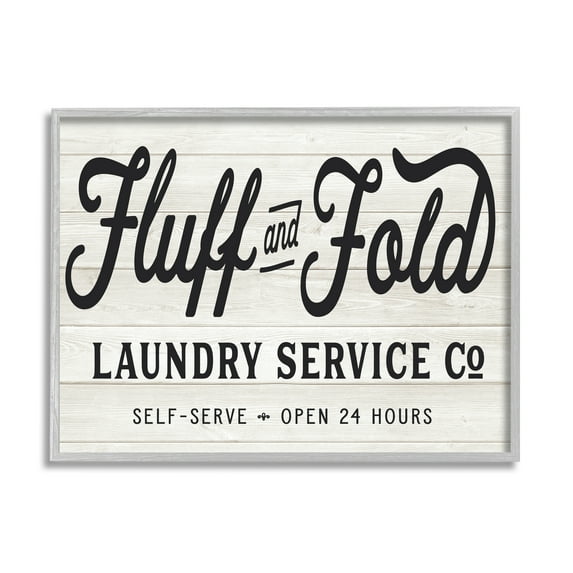 Stupell Industries Farmhouse Fluff and Fold Laundry Advertisement Rustic Pattern Typography Painting Gray Framed Art Print Wall Art, 16 x 20