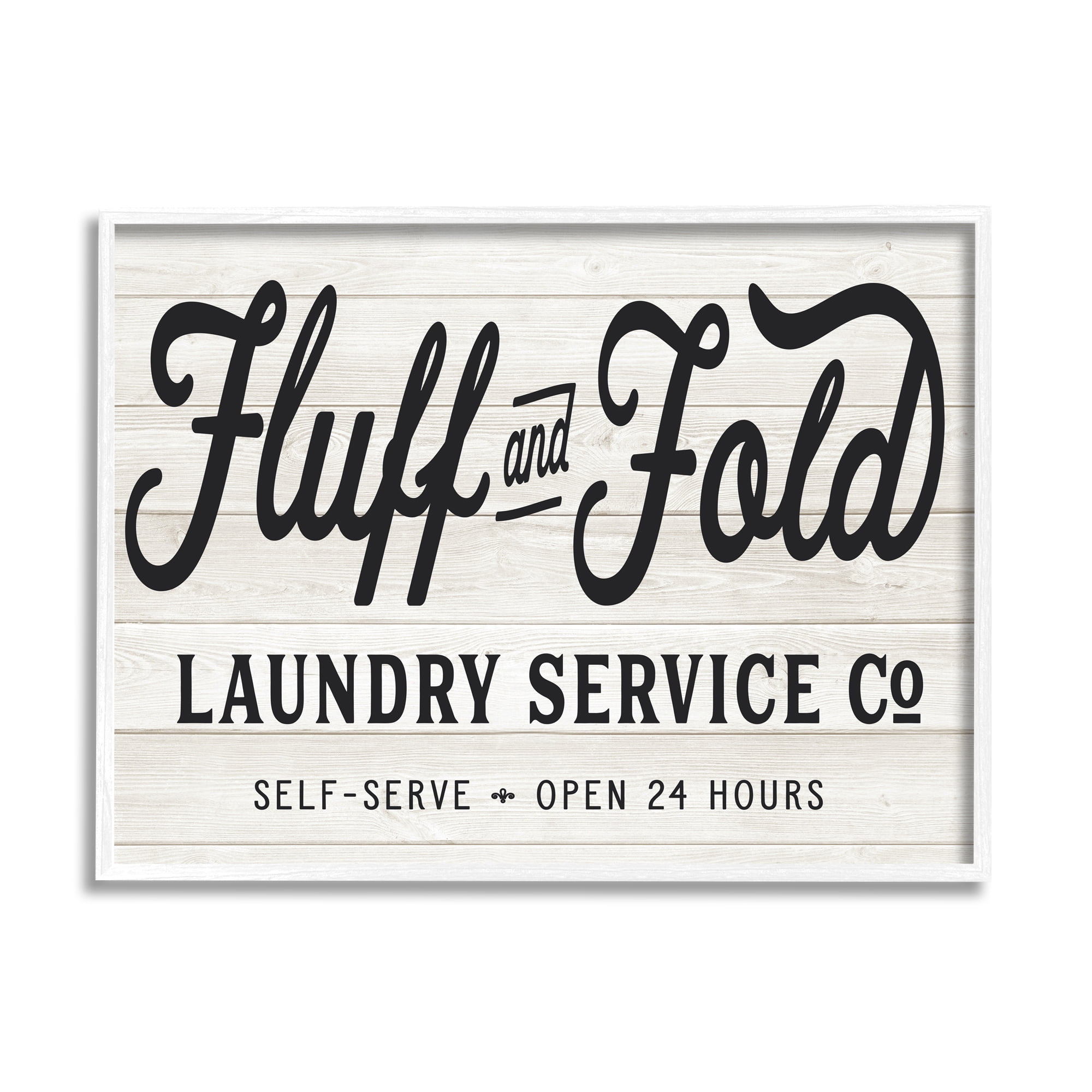 Stupell Industries Farmhouse Fluff and Fold Laundry Advertisement Rustic Pattern Typography Painting White Framed Art Print Wall Art, 24 x 30