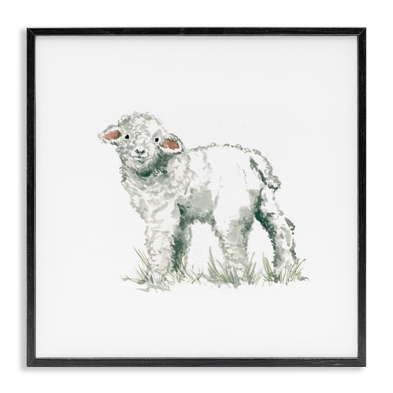 Stupell Industries Farmhouse Fluffy Baby Sheep Minimal Farm Animal over White Black Framed Giclee Art, 17 x 17, by Carol Robinson