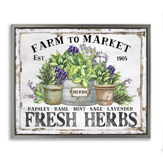 Stupell Industries French Country Farmhouse Fresh Herbs Gray Floating Frame Canvas Art, 31 x 25, by Creatif Belle