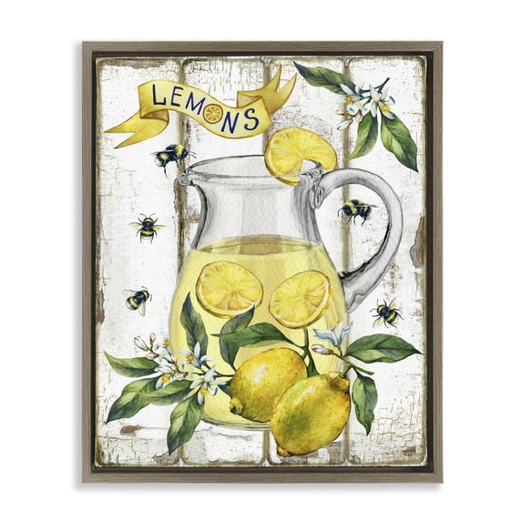 Stupell Industries Farmhouse Farmhouse Fresh Lemon Brown Floating Frame Canvas Art, 25 x 31, by Creatif Belle