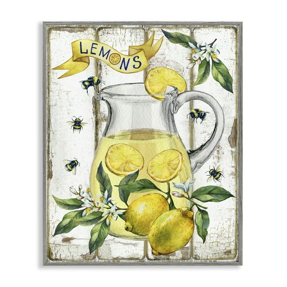 Stupell Industries Farmhouse Fresh Lemon Food & Beverage Painting Gray Framed Art Print Wall Art, 24 x 30