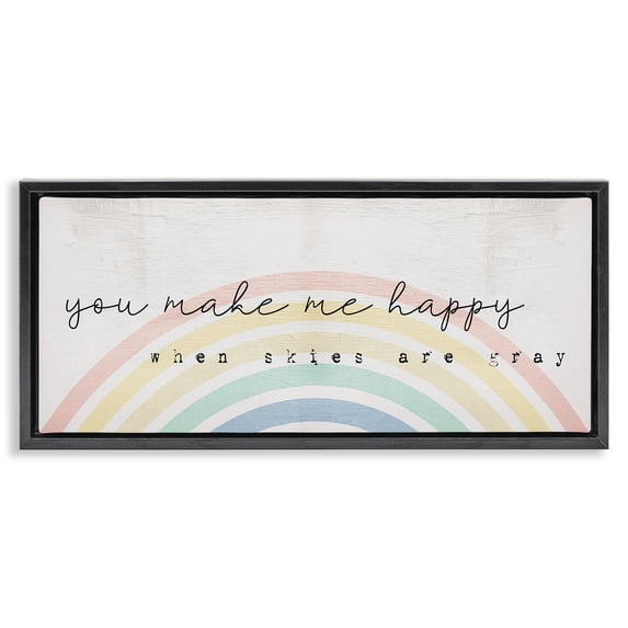Stupell Industries Farmhouse Happy Phrase Rustic Rainbow Black Floating Frame Canvas Art, 25 x 11, by Lil' Rue
