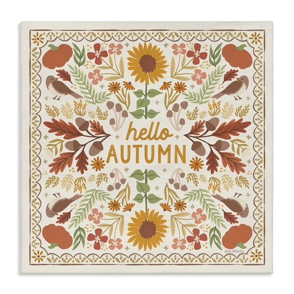 Stupell Industries Farmhouse Hello Autumn Pattern Canvas Art, 36 x 36, by Laura Marshall