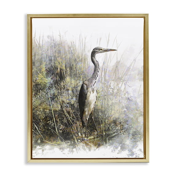 Stupell Industries Farmhouse Heron Bird Water's Edge Pond Gold Floating Frame Canvas Art, 25 x 31, by Pip Wilson