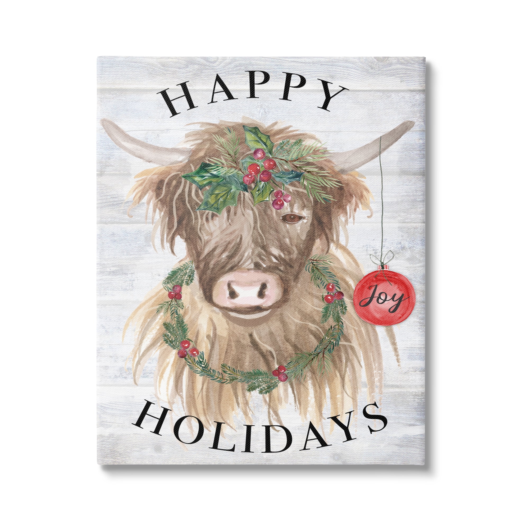 Stupell Industries Farmhouse Holiday Cow Holiday Painting Gallery Wrapped Canvas Print Wall Art, 24 x 30