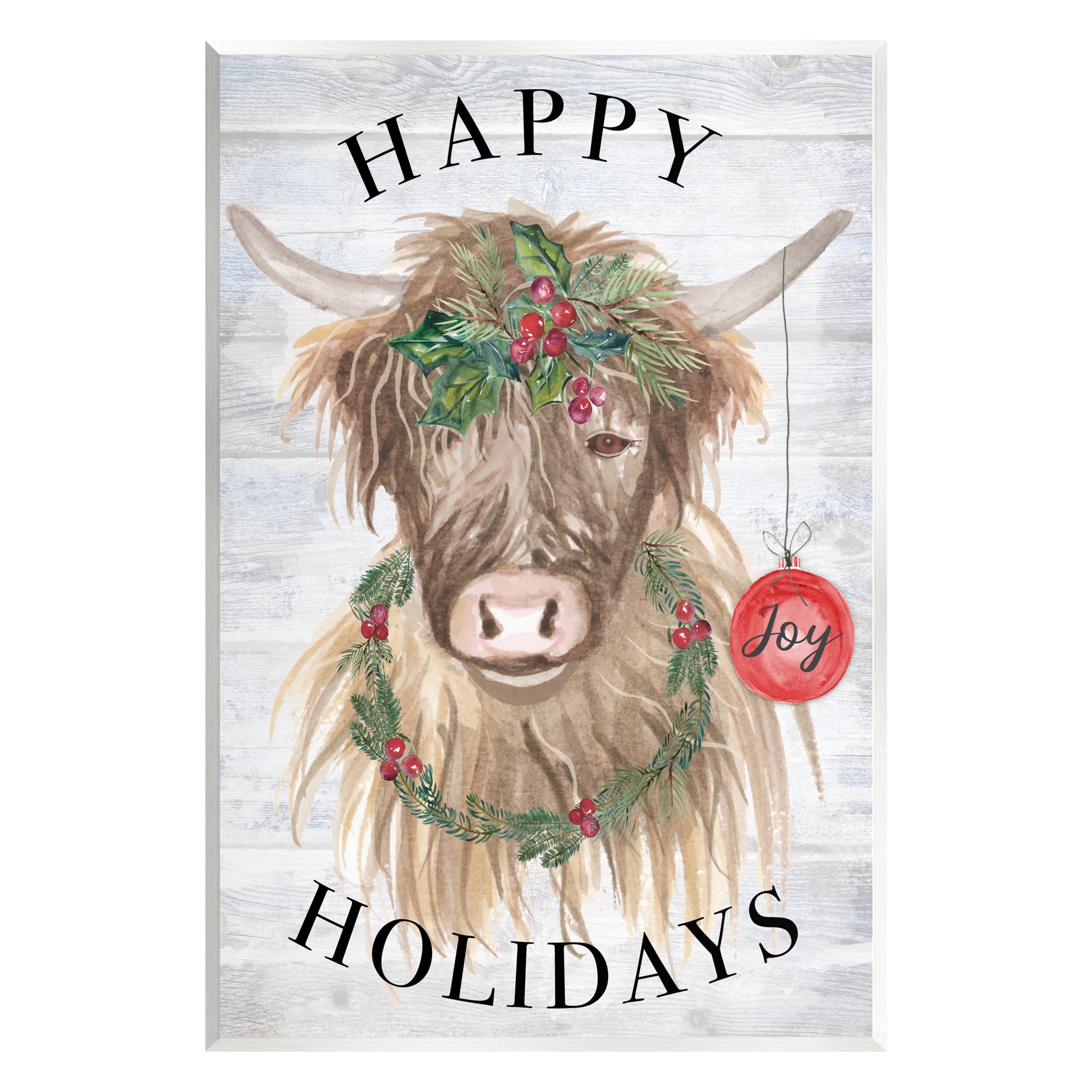 Stupell Industries Farmhouse Holiday Cow Holiday Painting Unframed Art Print Wall Art, 13 x 19