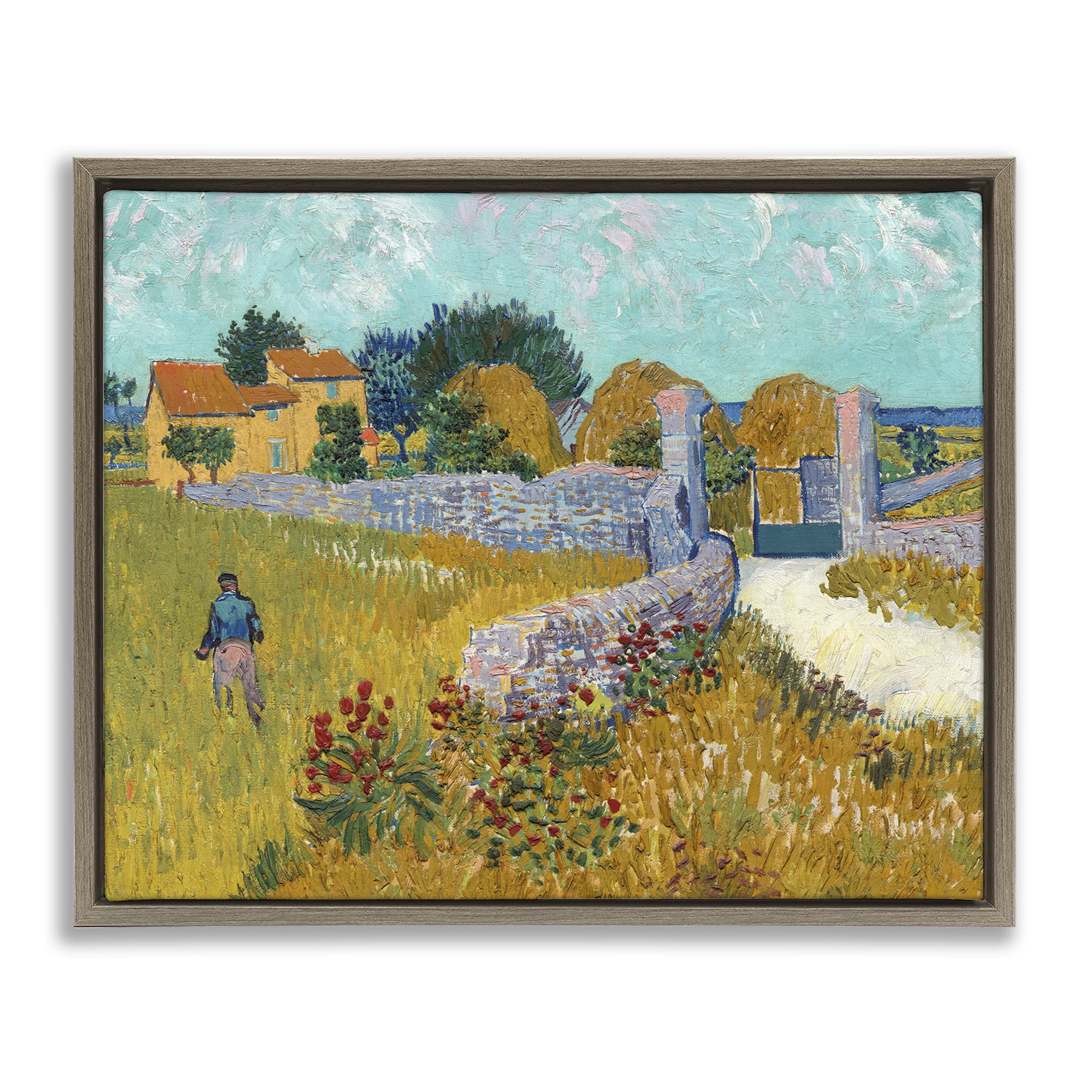Stupell Industries Farmhouse In Provence Brown Framed Floater Canvas Wall Art, design by Vincent Van Gogh