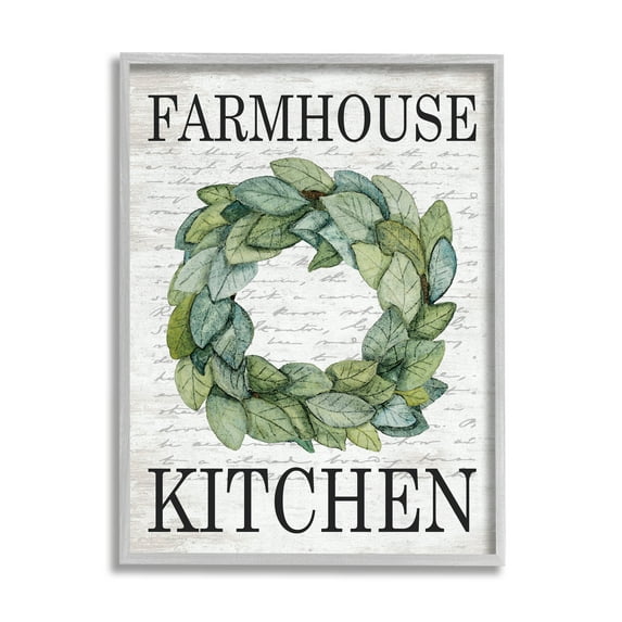 Stupell Industries Farmhouse Kitchen Phrase Tree Leaf Wreath Soft Script, 11 x 14, Design by Lettered and Lined