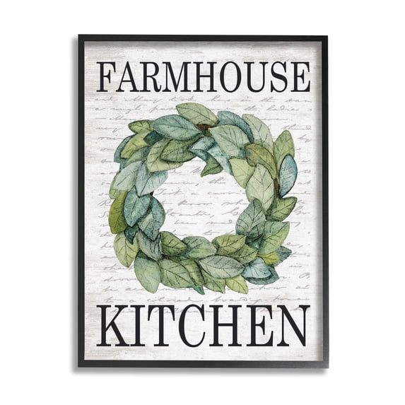 Stupell Industries Farmhouse Kitchen Phrase Tree Leaf Wreath Soft Script, 11 x 14, Design by Lettered and Lined