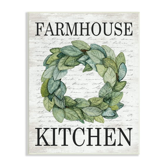 Stupell Industries Farmhouse Kitchen Phrase Tree Leaf Wreath Soft Script, 13 x 19, Design by Lettered and Lined
