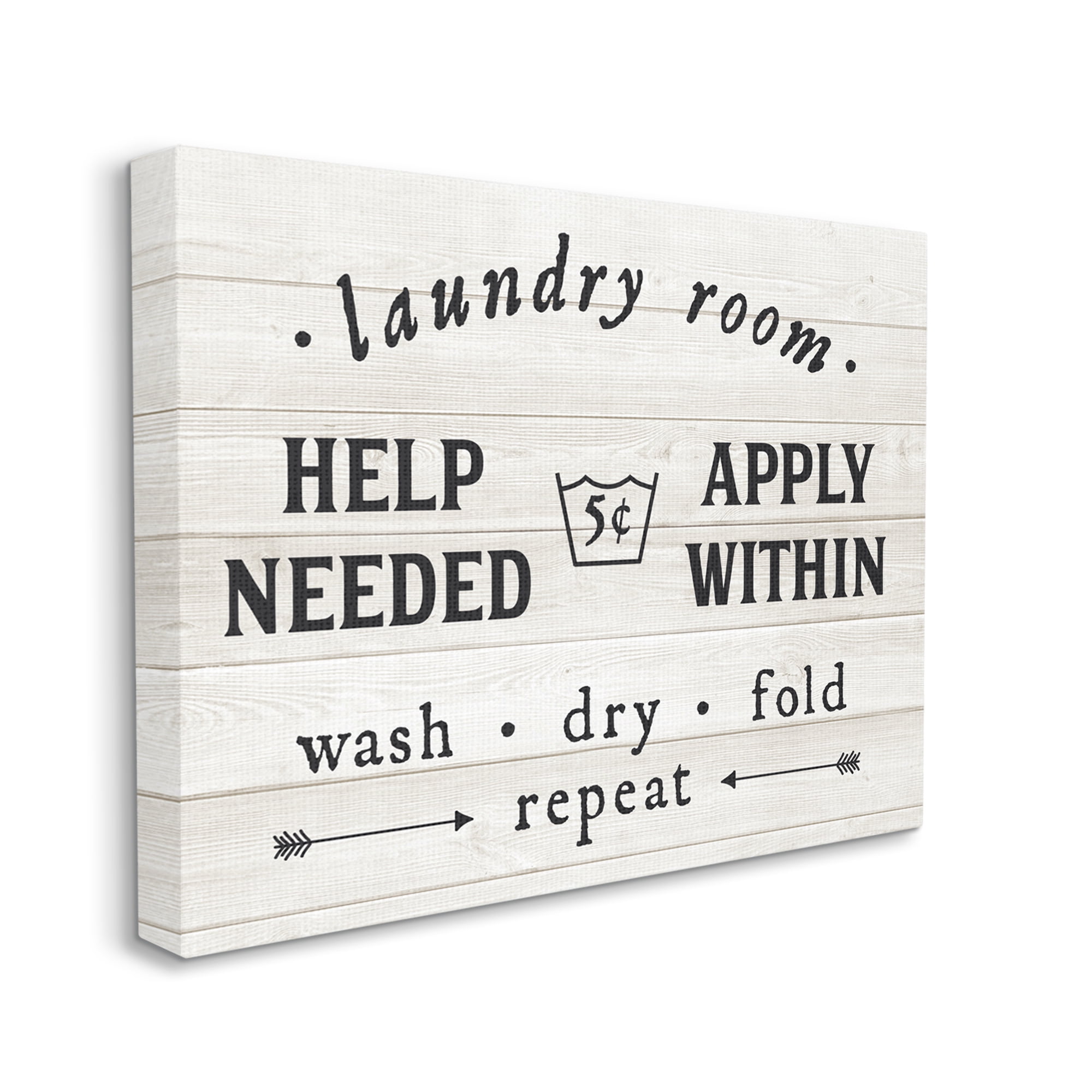 Stupell Industries Farmhouse Laundry Room Help Wanted Sign Rustic Pattern Typography Painting Gallery Wrapped Canvas Print Wall Art, 16 x 20