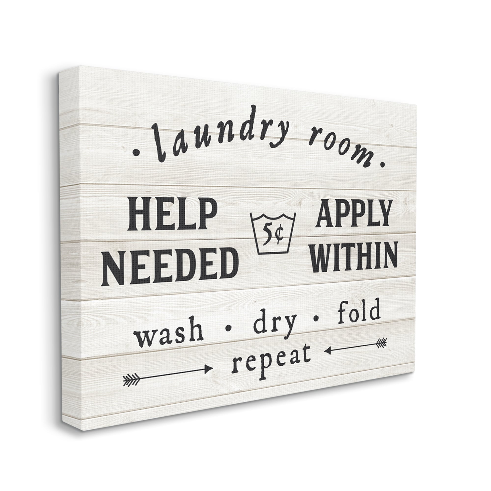 Stupell Industries Farmhouse Laundry Room Help Wanted Sign Rustic Pattern Typography Painting Gallery Wrapped Canvas Print Wall Art, 30 x 40