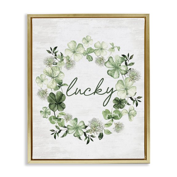 Stupell Industries Farmhouse Lucky Clover Wreath Gold Floating Frame Canvas Art, 25 x 31, by Lettered and Lined
