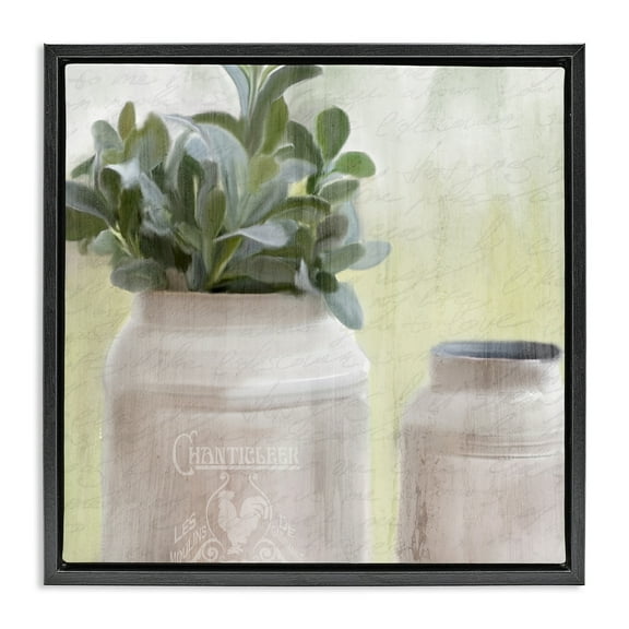 Stupell Industries Farmhouse Mill Can with Greenery Botanical & Floral Painting Black Floater Framed Canvas Art Print Wall Art, 18 x 18