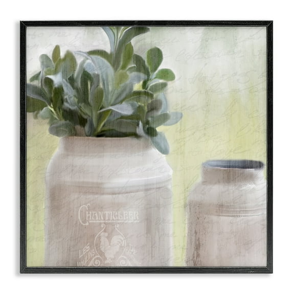 Stupell Industries Farmhouse Mill Can with Greenery Botanical & Floral Painting Black Framed Art Print Wall Art, 17 x 17