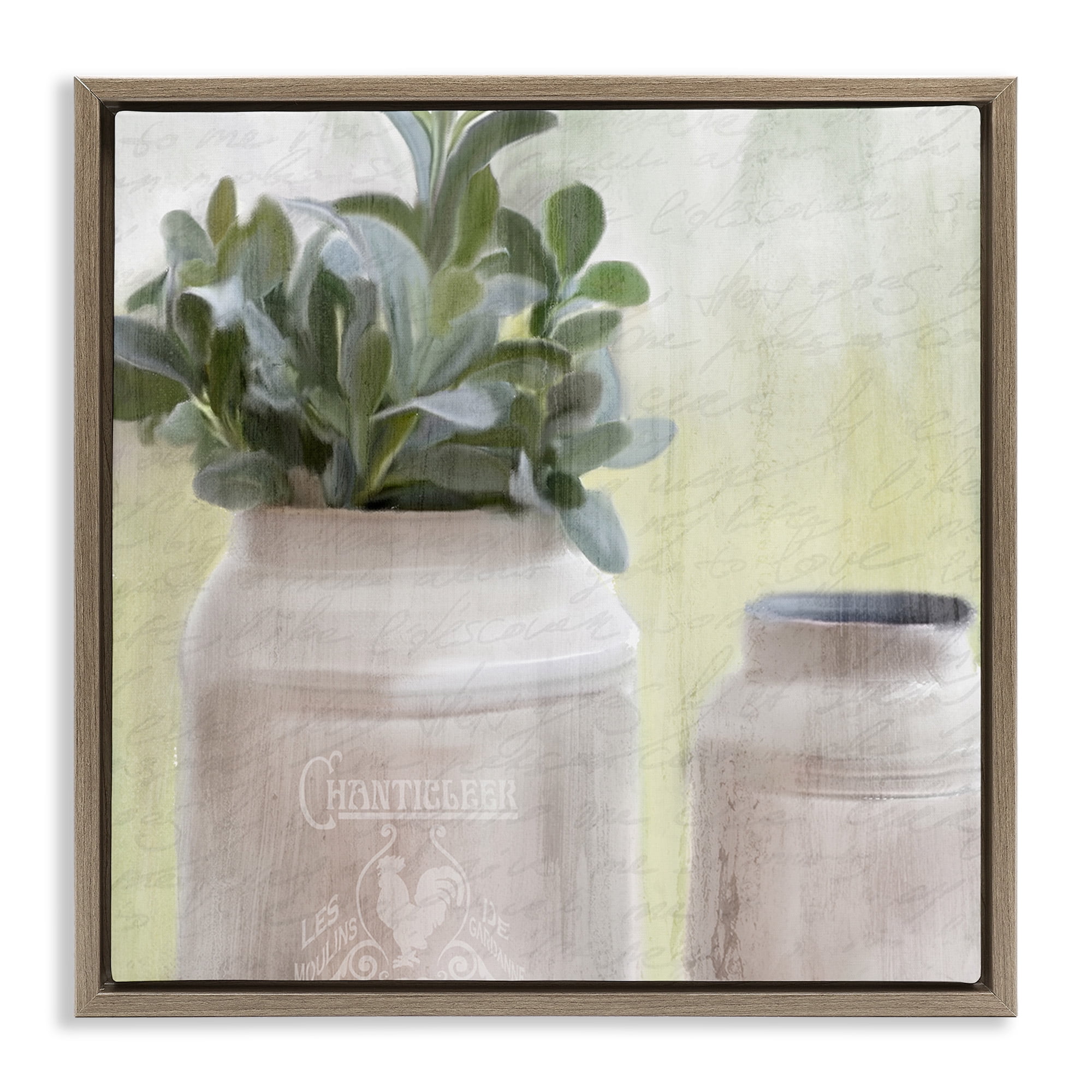 Stupell Industries Farmhouse Mill Can with Greenery Botanical & Floral Painting Brown Floater Framed Canvas Art Print Wall Art, 25 x 25
