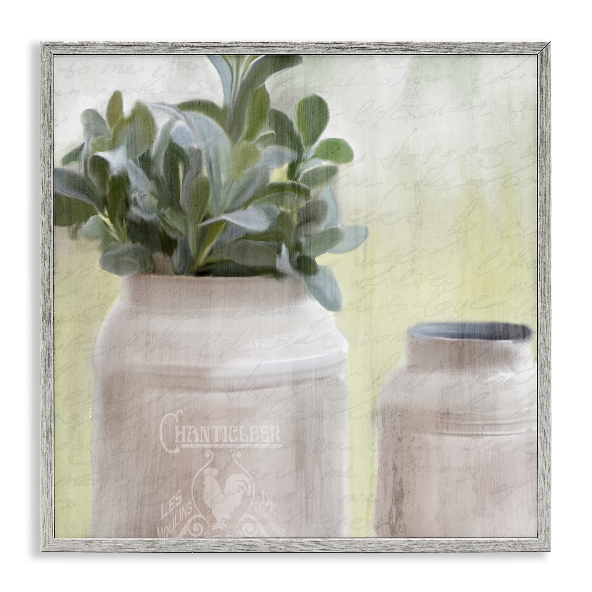 Stupell Industries Farmhouse Mill Can with Greenery Botanical & Floral Painting Gray Framed Art Print Wall Art, 12 x 12