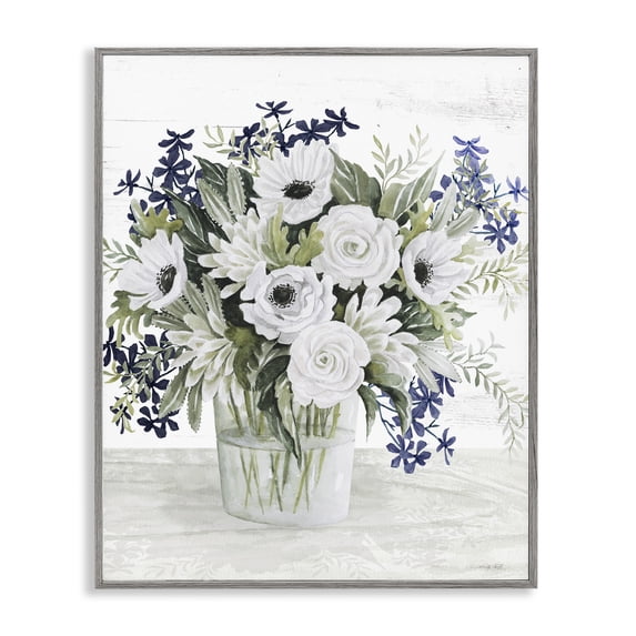 Stupell Industries Farmhouse Mixed White Anemone Vase Gray Framed Giclee Art, 24 x 30, by Cindy Jacobs