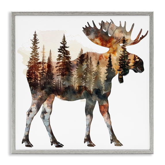 Stupell Industries Farmhouse Moose Forest Silhouette Gray Framed Giclee Art, 12 x 12, by LSR Design Studio