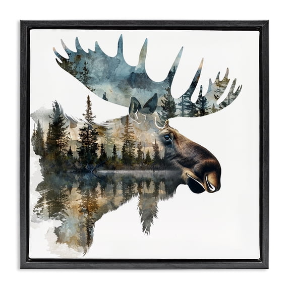 Stupell Industries Farmhouse Moose Head Silhouette Black Floating Frame Canvas Art, 18 x 18, by LSR Design Studio