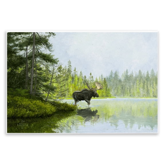 Stupell Industries Farmhouse Moose in Woodland Pond Wall Plaque Art, 15 x 10, by David Kiehm