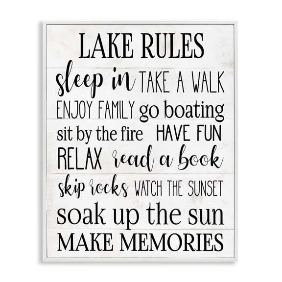Stupell Industries Farmhouse Motivational Lake Rules Sign White Framed Giclee Art, 11 x 14, by Lil' Rue