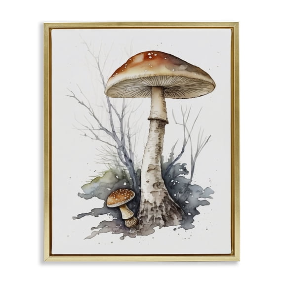 Stupell Industries Farmhouse Mushroom Watercolor Splash Gold Floating Frame Canvas Art, 17 x 21, by Petals Prints Design
