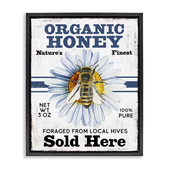 Stupell Industries Farmhouse Organic Honey Sold Here Black Floating Frame Canvas Art, 17 x 21, by Creatif Belle
