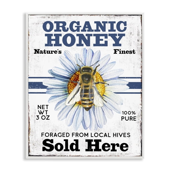 Stupell Industries Farmhouse Organic Honey Sold Here White Framed Giclee Art, 24 x 30, by Creatif Belle