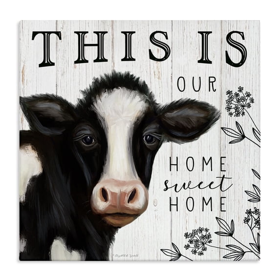 Stupell Industries Farmhouse Our Home Sweet Home Phrase Dairy Farm Cow Canvas Art, 24 x 24, by Elizabeth Tyndall